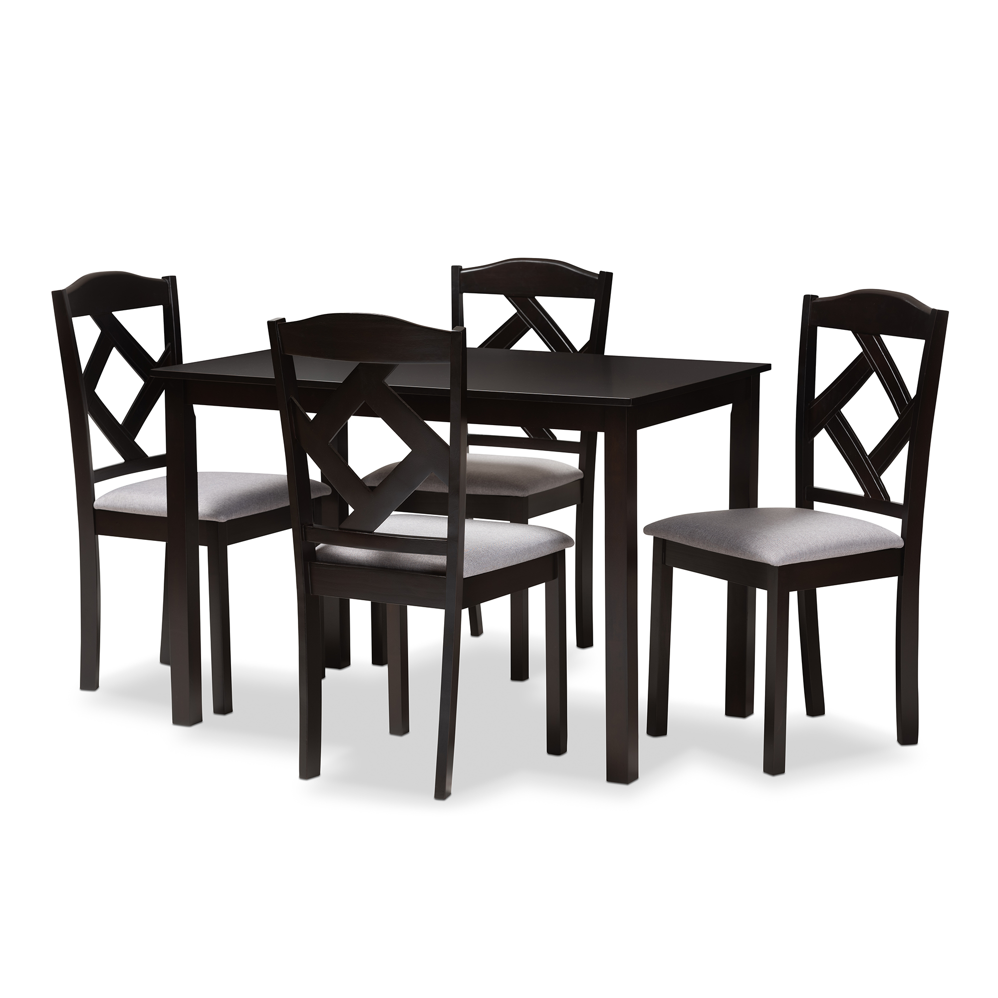 Baxton Studio Ruth Modern and Contemporary Espresso Brown Finished and Grey Fabric Upholstered 5-Piece Dining Set